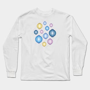 Lanterns | Mid Autumn Festival | Blue Yellow Pink | White Long Sleeve T-Shirt